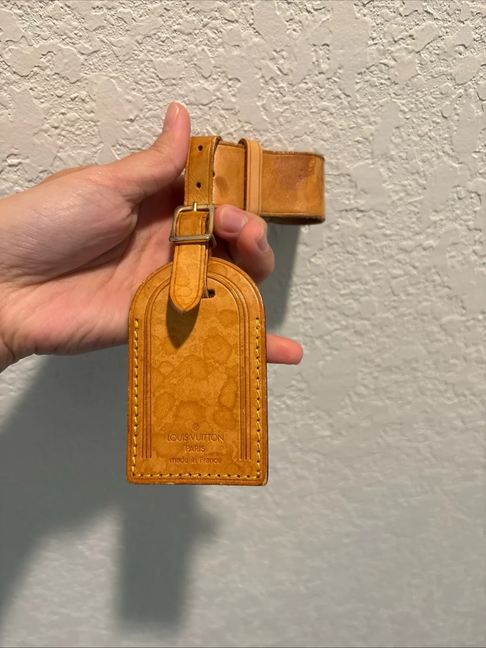 Louis Vuitton Brown/Tan Leather Luggage Tag with Gold-Tone Buckle